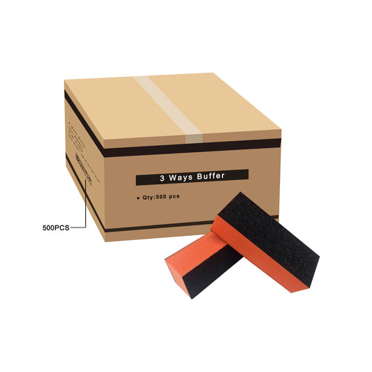 500 PCS/Case 80/80/100 Grit Wholesale EVA Foam Orange 3-Way Nail Buffer Block for Salon